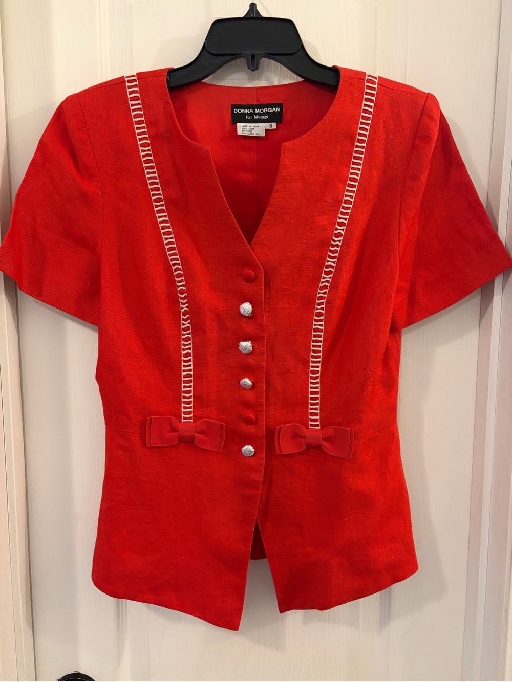 Donna Morgan Vintage Vibrant Red Skirt Set with Bow Accents - Picture 2 of 15